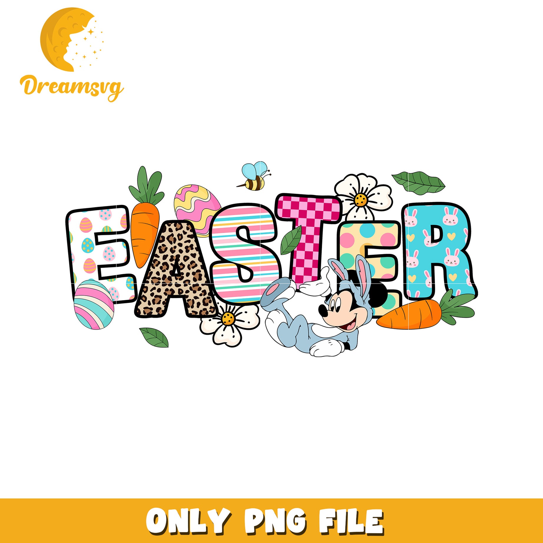 Mickey bunny easter pattern design png, easter day png, mickey png