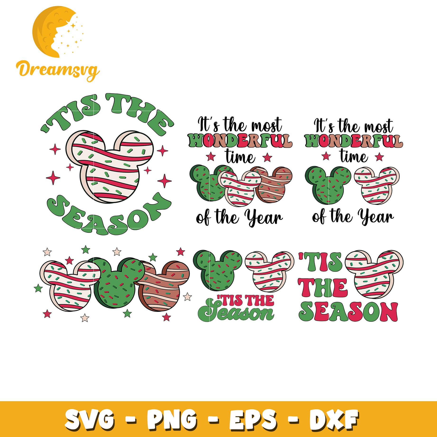 Mouse head tis the season christmas bundle svg, mickey head cake​ svg