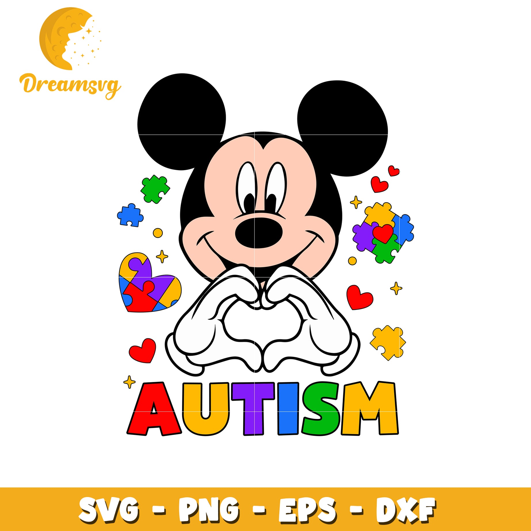 Mickey character heart sign svg, autism awareness symbols svg