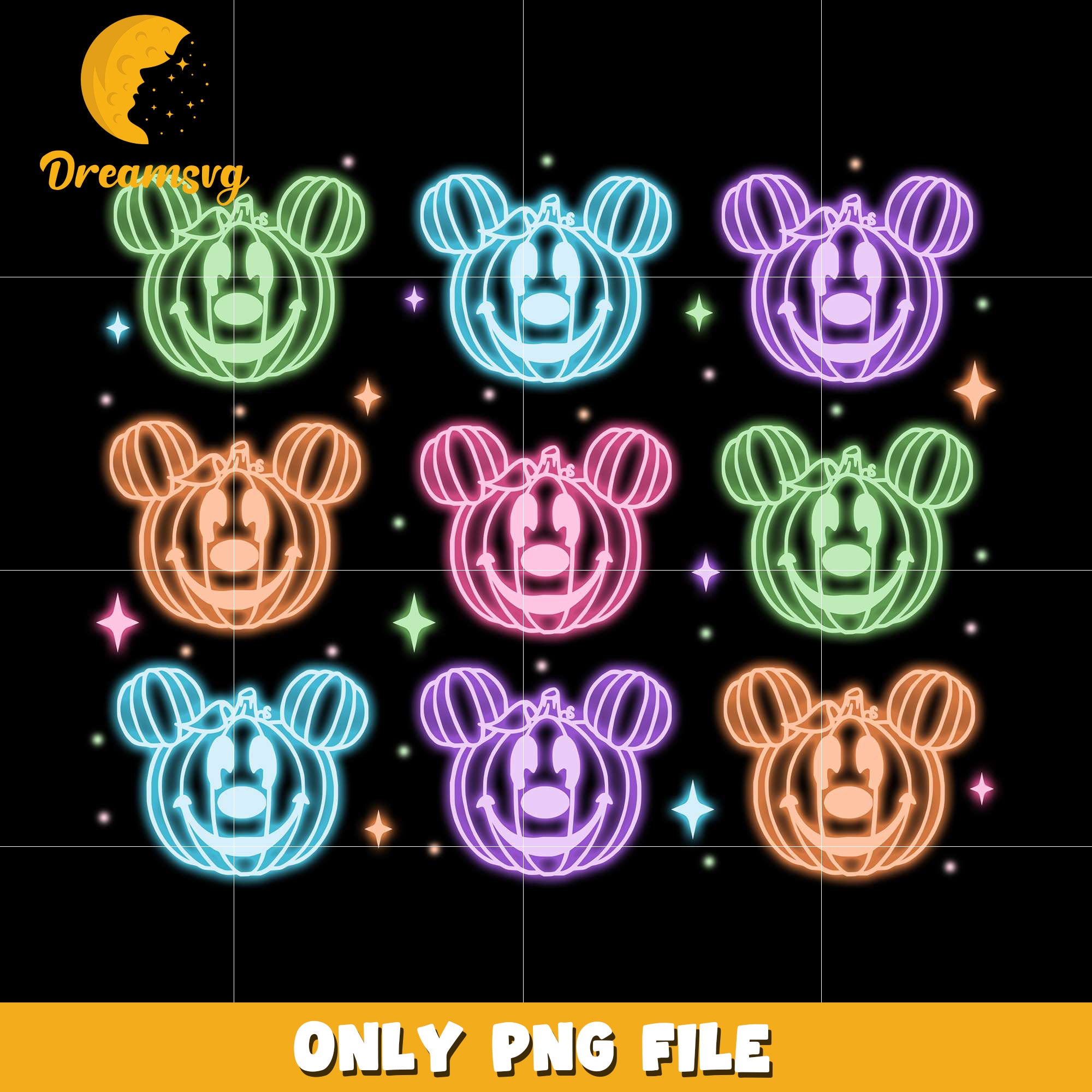 Mickey colorful pumpkin neon png, spooky season​ png, halloween pumpkin png