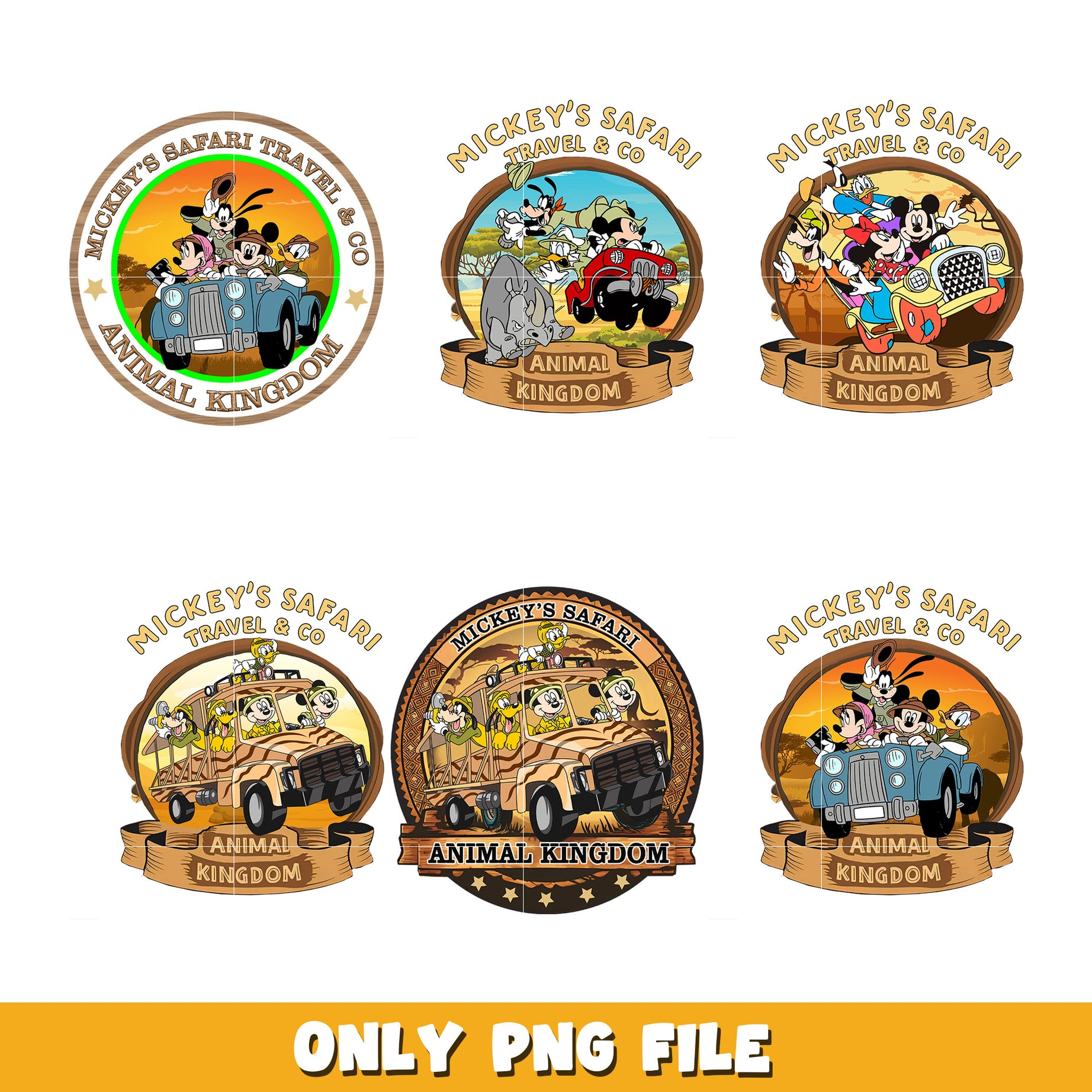 Mickey friends safari embroidery bundle png, Disney cartoon png, Digital download 