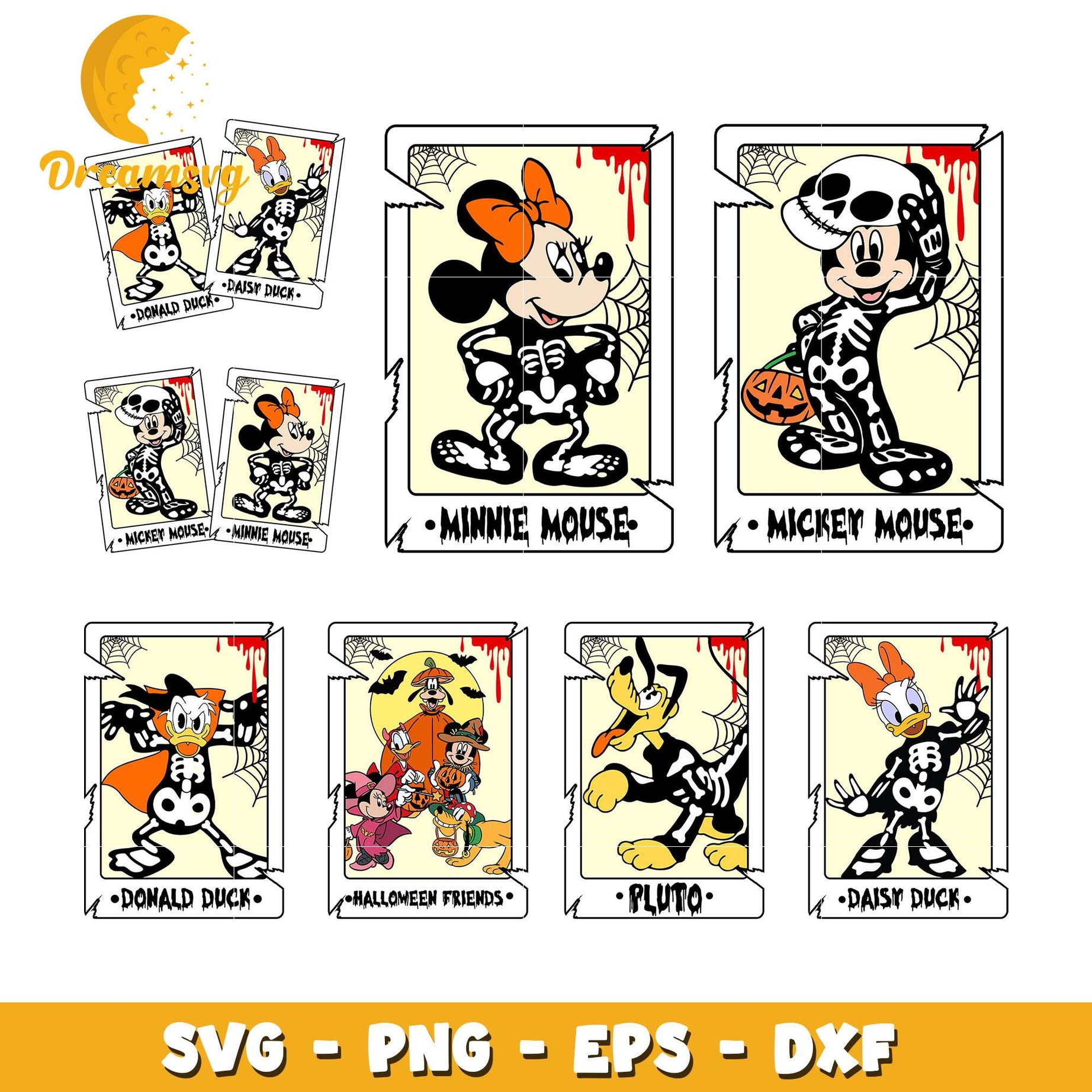 Mickey friends skeleton bundle svg, mickey and friends halloween svg