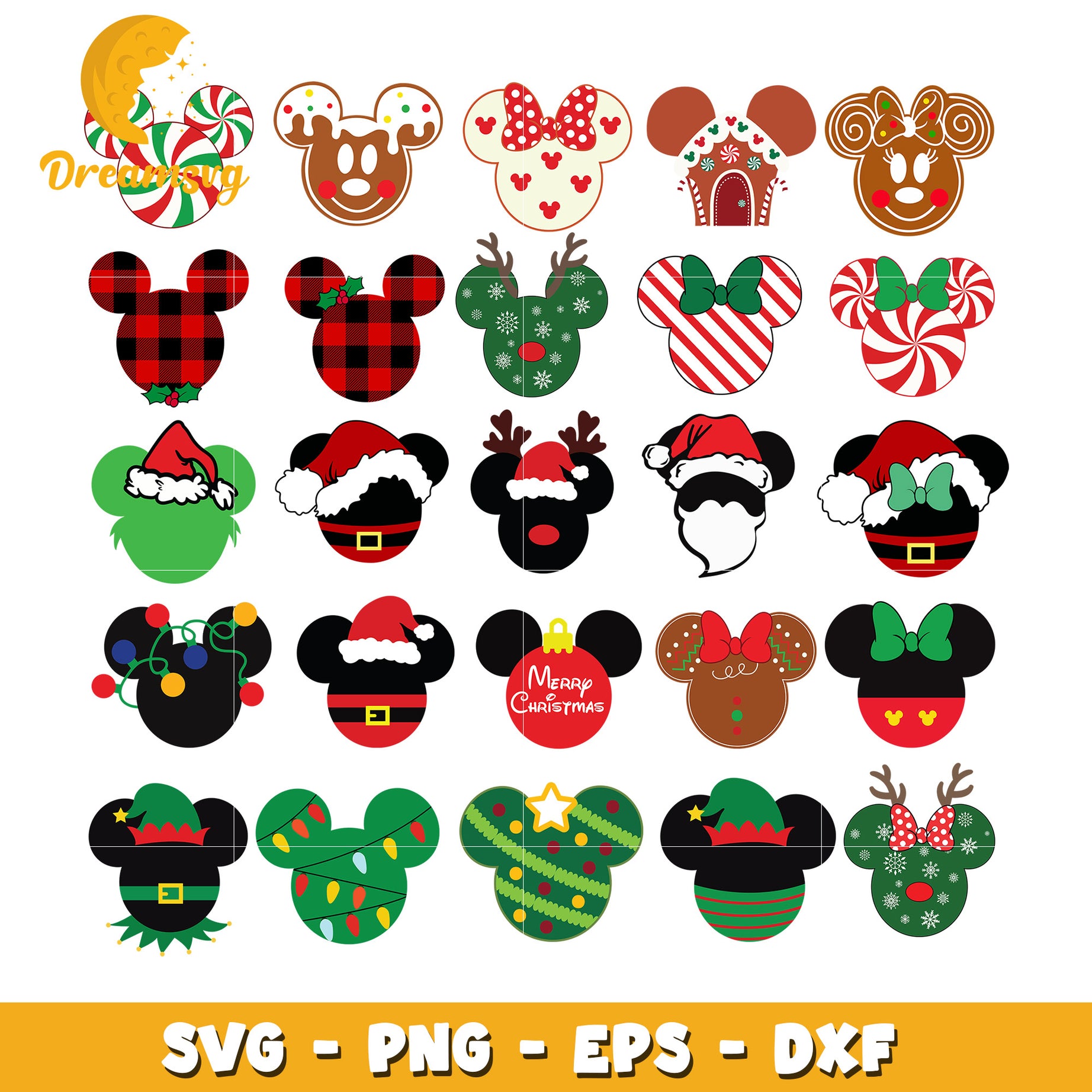 Mickey mouse head christmas bundle svg, mickey mouse christmas​ svg