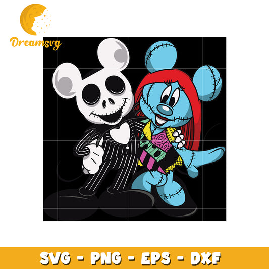 Mickey jack and minnie sally svg, nightmare before christmas svg