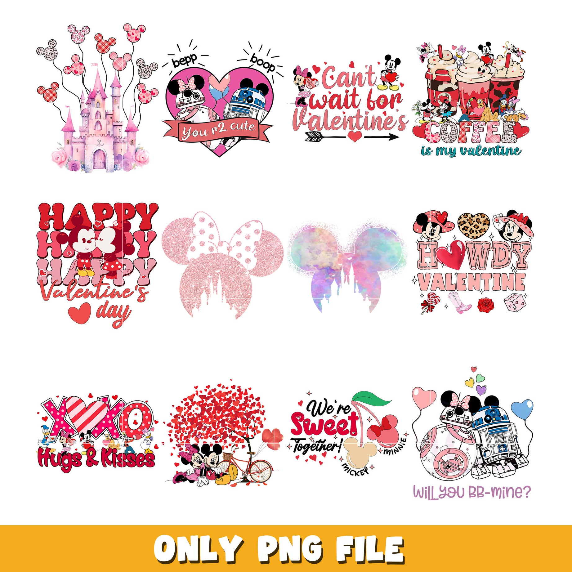 Minnie Mickey mouse Valentine bundle png, Disney cartoon png, Digital download  