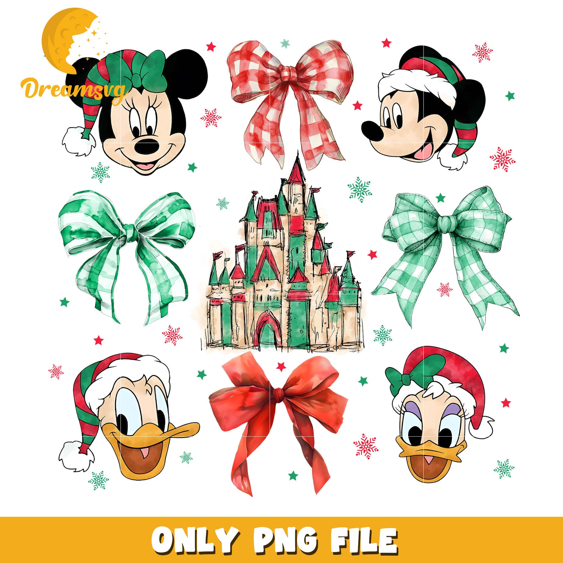 Mickey mouse castle merry christmas png, mickey mouse characters​ png