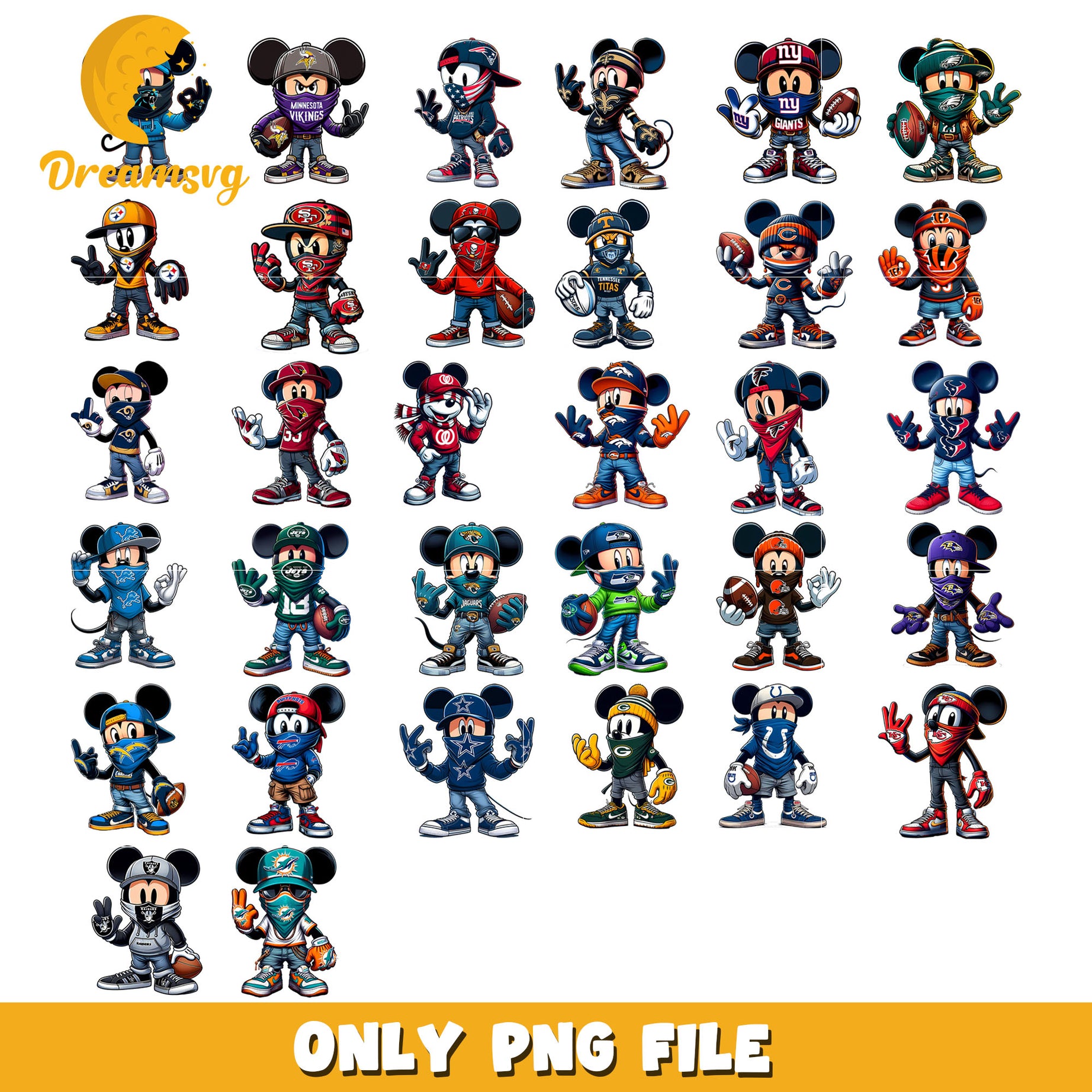 Mickey football player bundle png, nfl teams png, nfl png