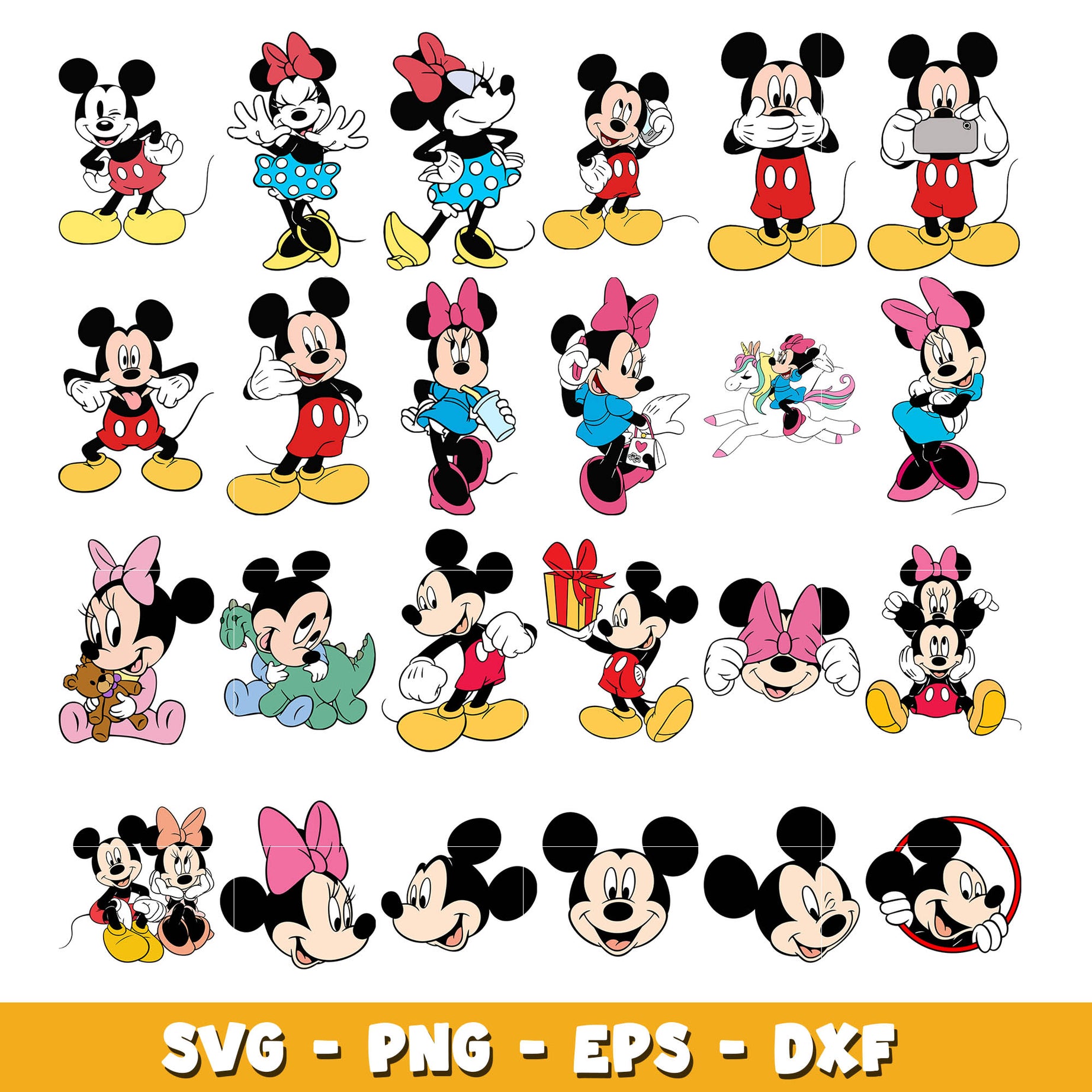 Mickey and Minnie and head bundle svg,  Disney cartoon svg, Digital download 