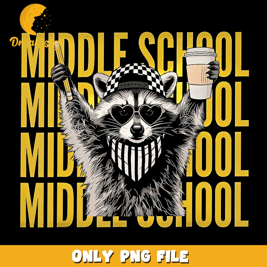 Middle School Raccoon Coffee Pencil PNG, Funny Raccoon, Teacher PNG