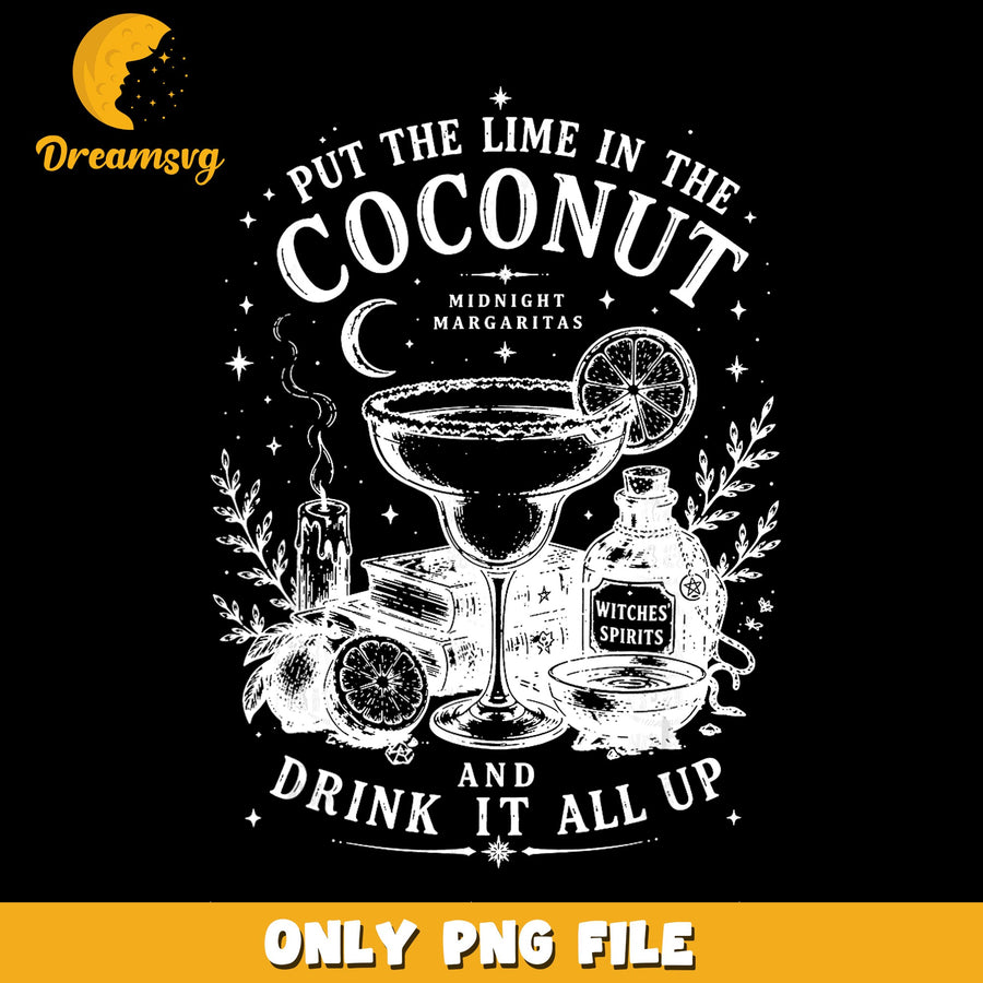 Midnight Margaritas PNG, Coconut Drink Design, Witches