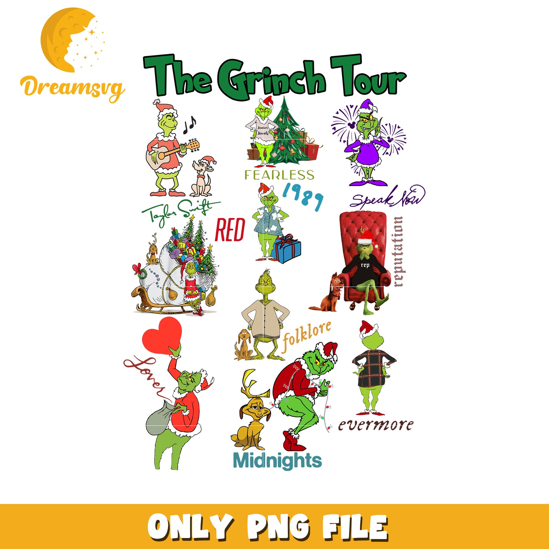 Midnights grinch tour png, grinch face​ png, christmas white png
