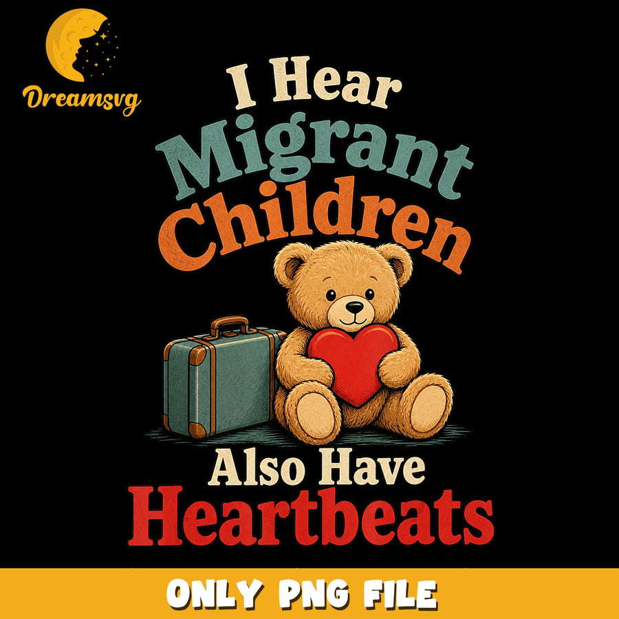 Migrant Children PNG, Heartbeat Design, Teddy Bear PNG
