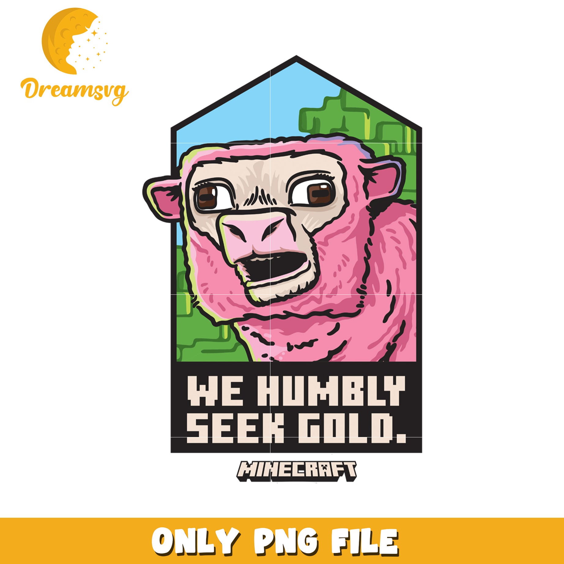 Minecraft Art, Pink Sheep Design, Humble Gold Seekers, PNG File