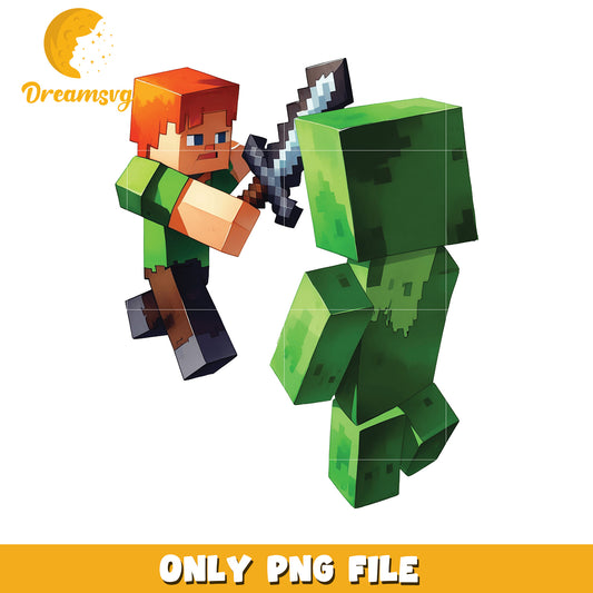 Minecraft Character PNG, Creeper and Player Fighting, Download Now