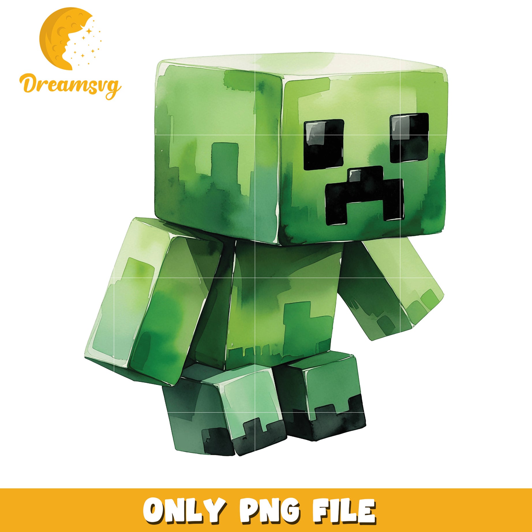 Minecraft Creeper PNG, Watercolor Clipart