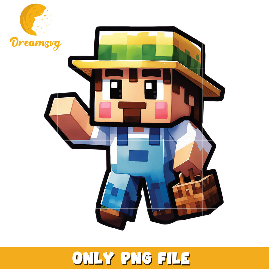Minecraft Farmer PNG, Cute Cartoon, Pixel Art, Digital Download