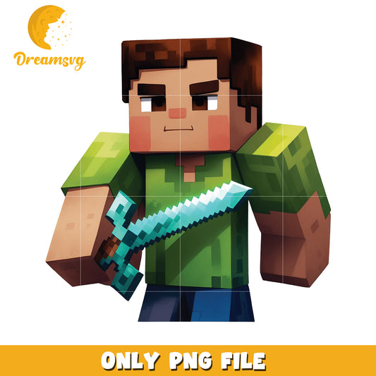Minecraft PNG, Steve with Sword, Only PNG File