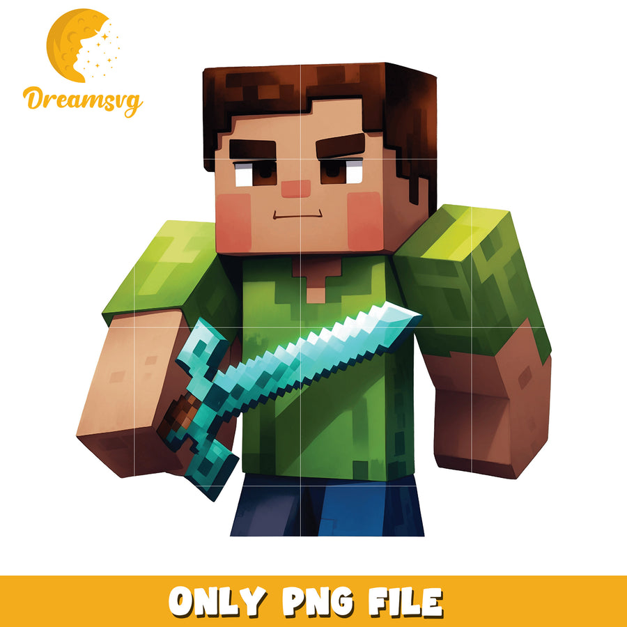 Minecraft PNG, Steve with Sword, Only PNG File
