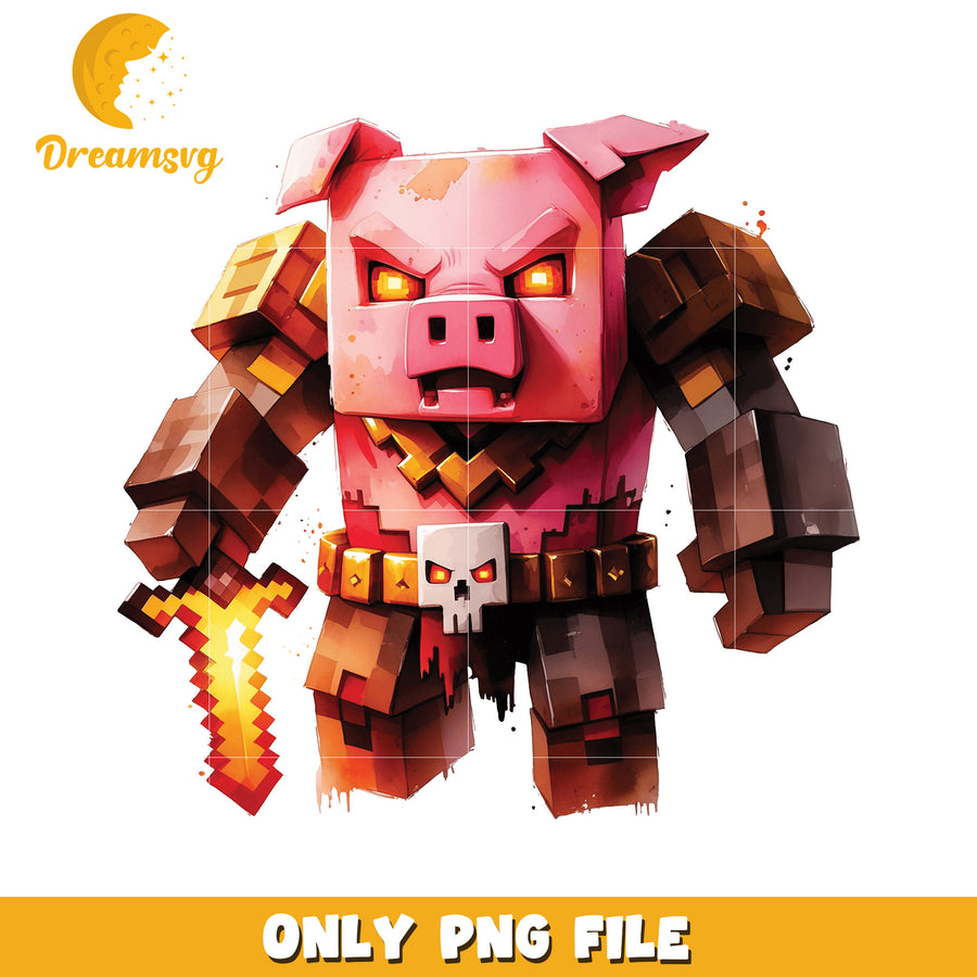 Minecraft Pig Knight PNG, Digital Art, Video Game Art