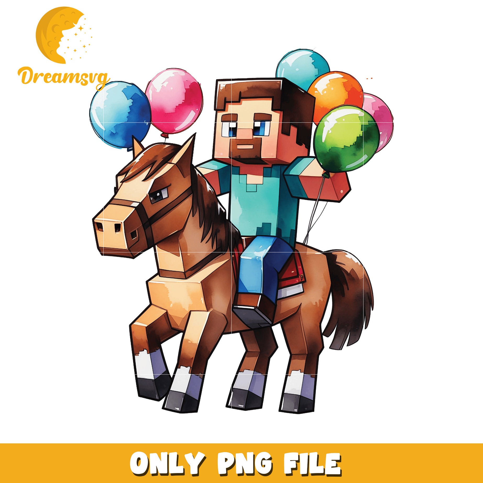 Minecraft Steve Horse PNG, Balloons, Cartoon