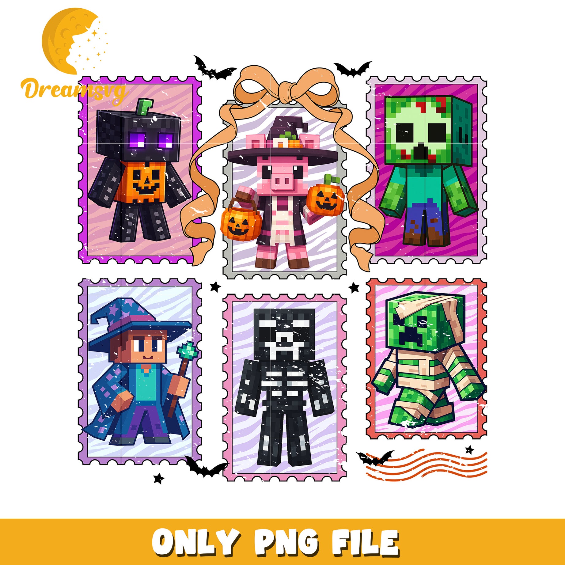 Minecraft characters picture frame png, trick or treat png, halloween candy png