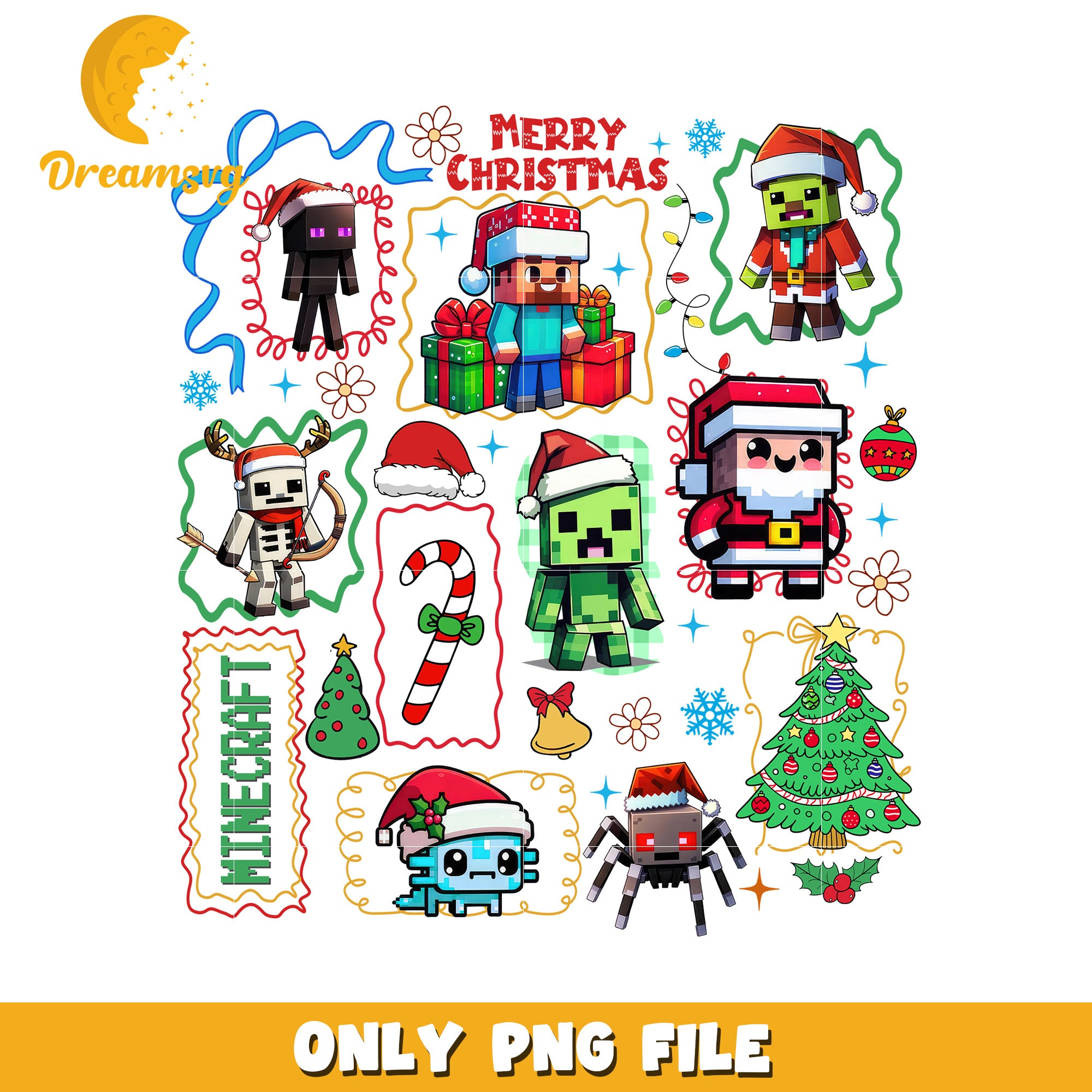 Minecraft design png, christmas tree png, christmas lights png