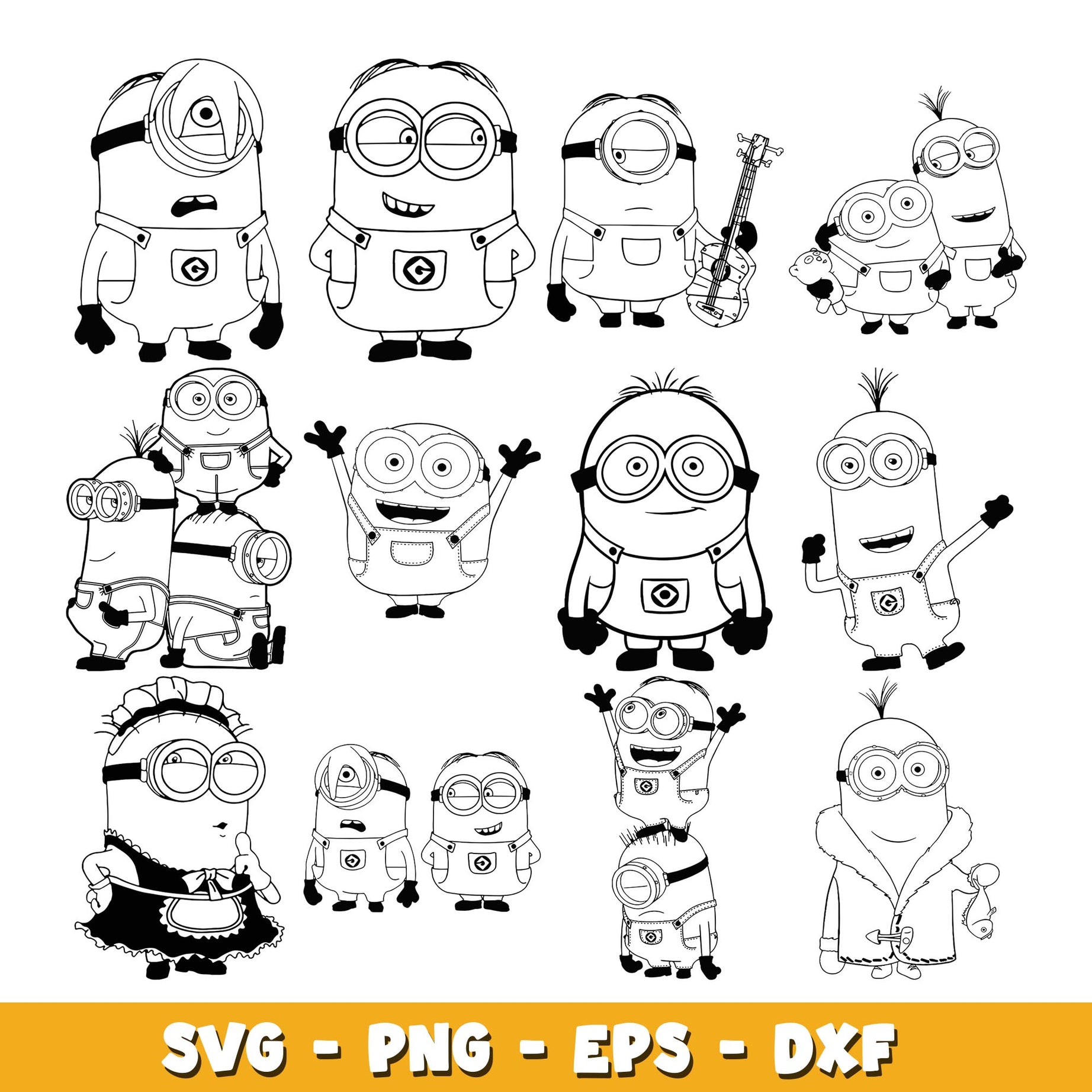 Minions Cartoon Characters coloring svg, Minions bundle svg, cartoon svg 