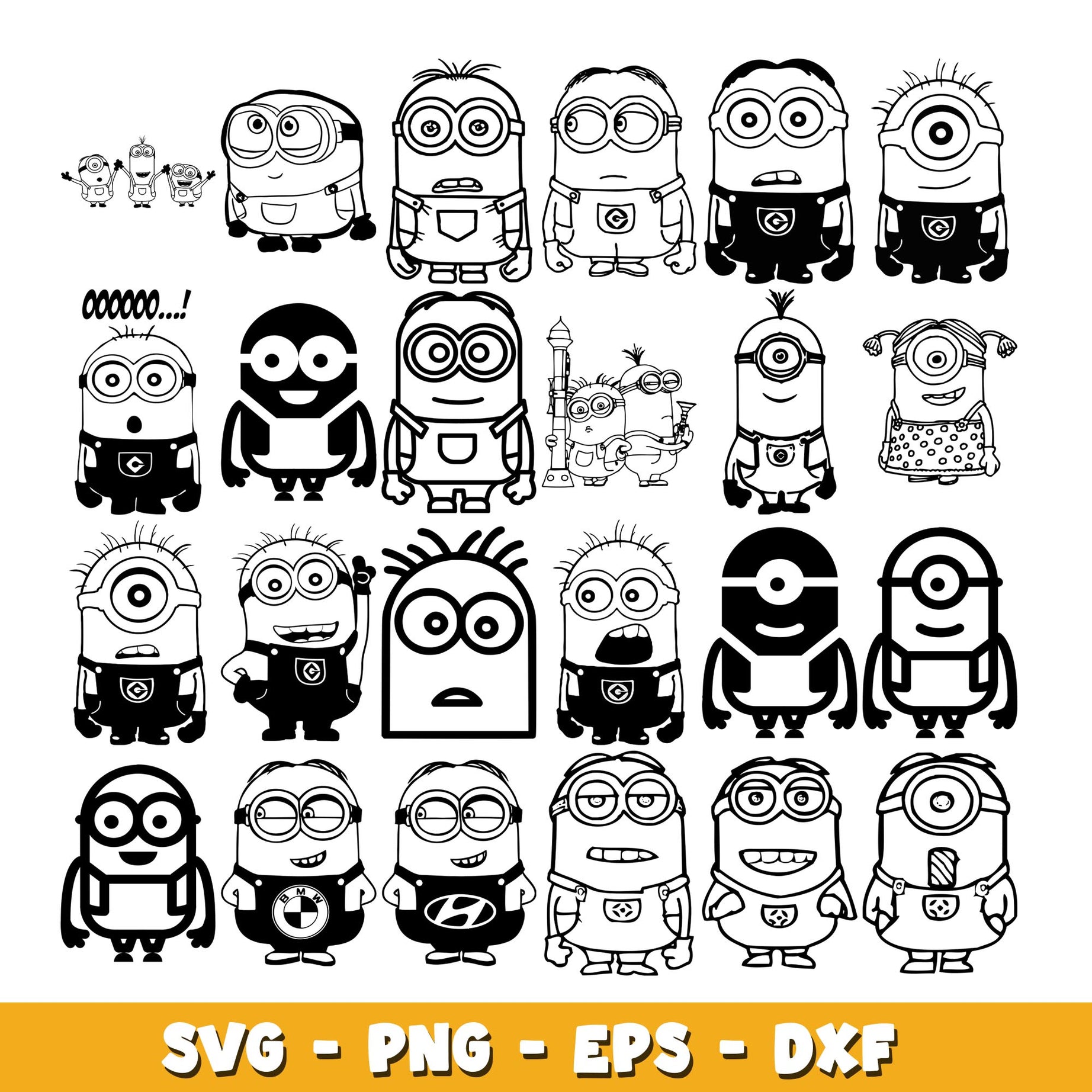 Despicable Me Minions black and white army svg, Minions bundle svg, cartoon svg  