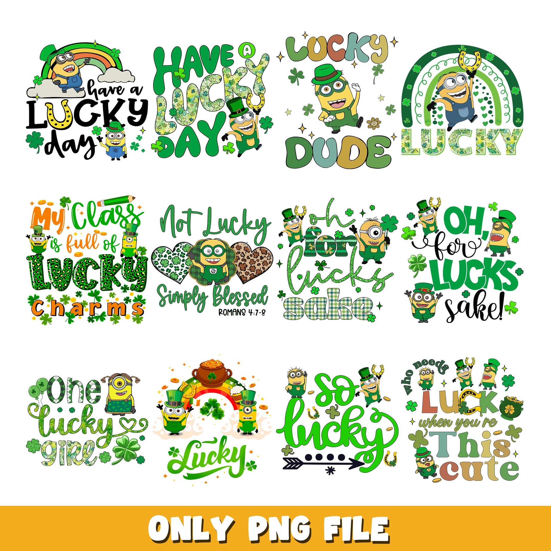 Minions oh for lucky sake patrick's day png, Minions bundle png, cartoon png