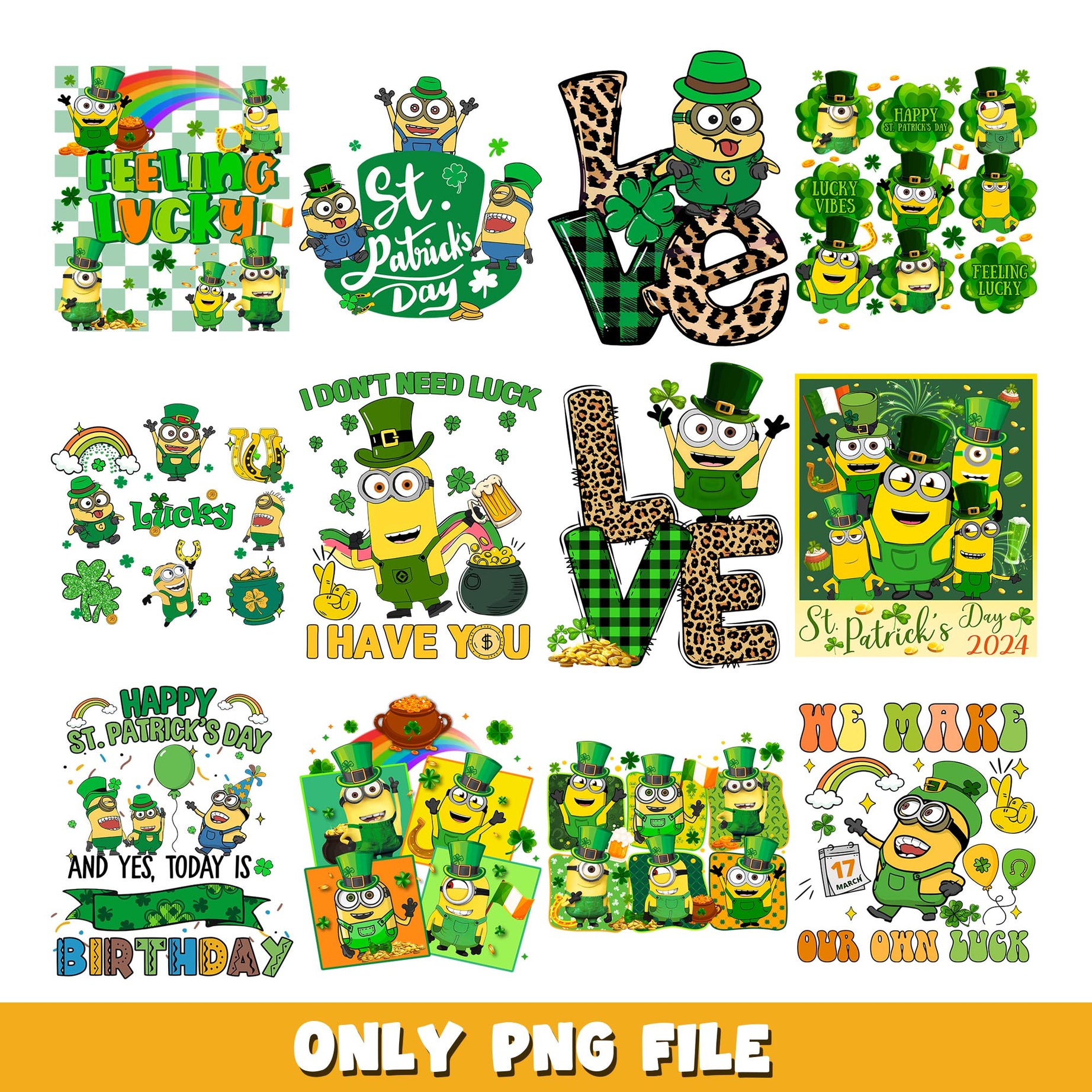 Disney Minion love st. patrick's day png, minions  bundle png, cartoon png  