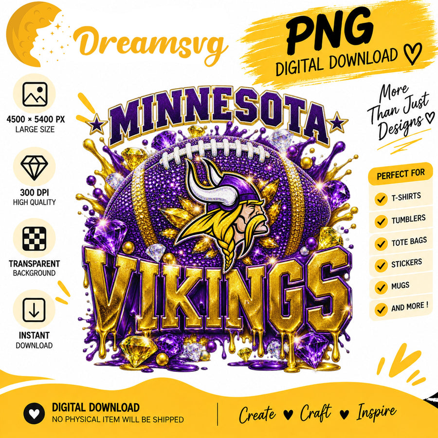 Minnesota Vikings Bling Glitter Football Sublimation PNG