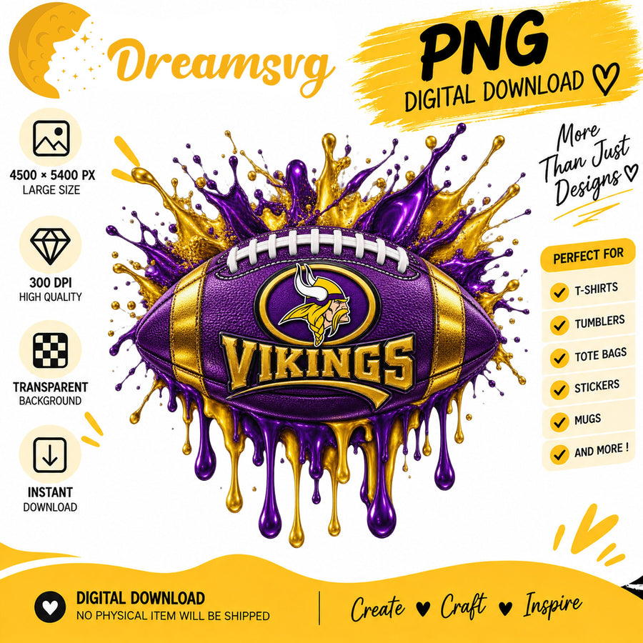 Minnesota Vikings Dripping Paint Splash Football PNG