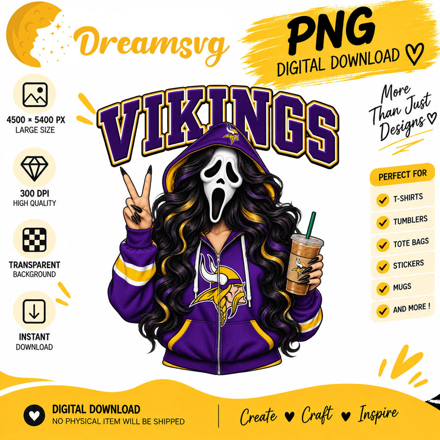 Minnesota Vikings Ghost Face Halloween Football Fan Girl PNG