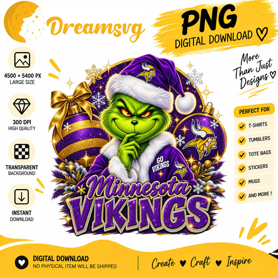 Minnesota Vikings Grinch Santa Christmas Football Team PNG