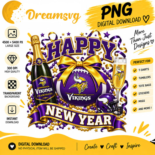 Minnesota Vikings Happy New Year PNG, Craft File Design v14