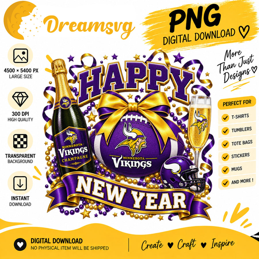 Minnesota Vikings Happy New Year PNG, Craft File Design v14