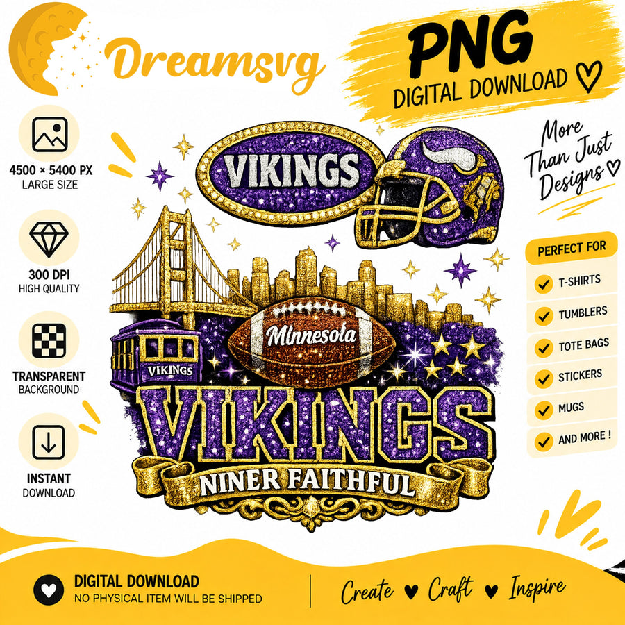 Minnesota Vikings Niner Faithful Glitter Football City PNG