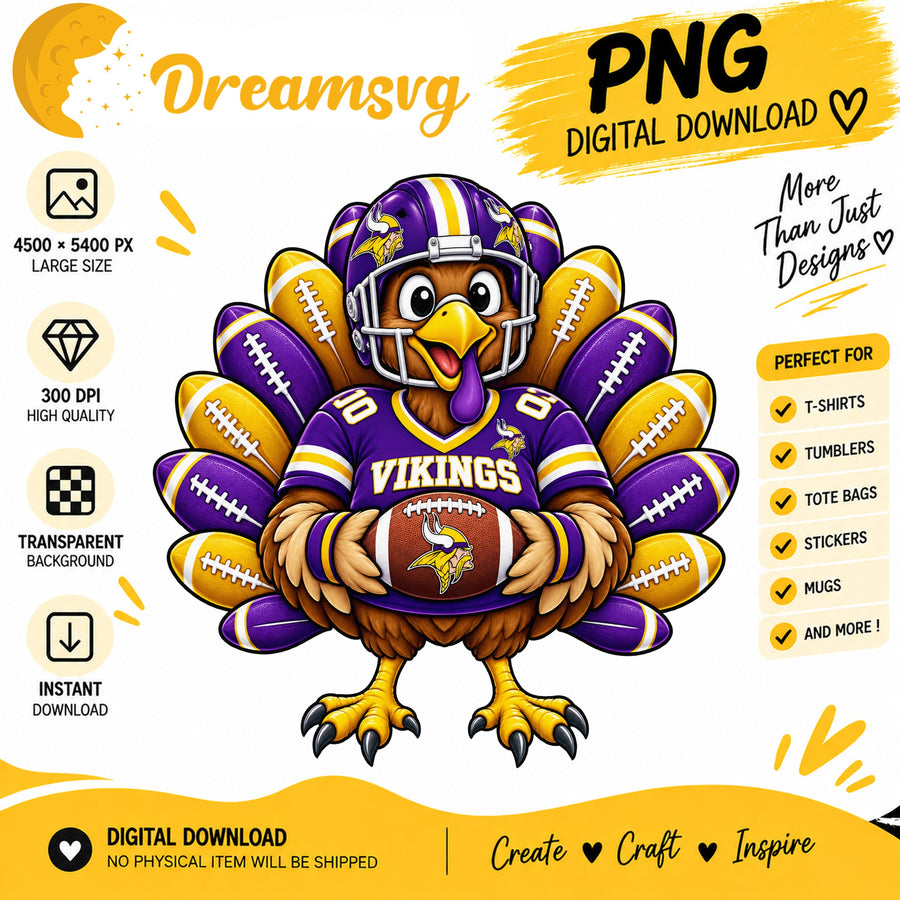 Minnesota Vikings Turkey Thanksgiving Football Fan PNG