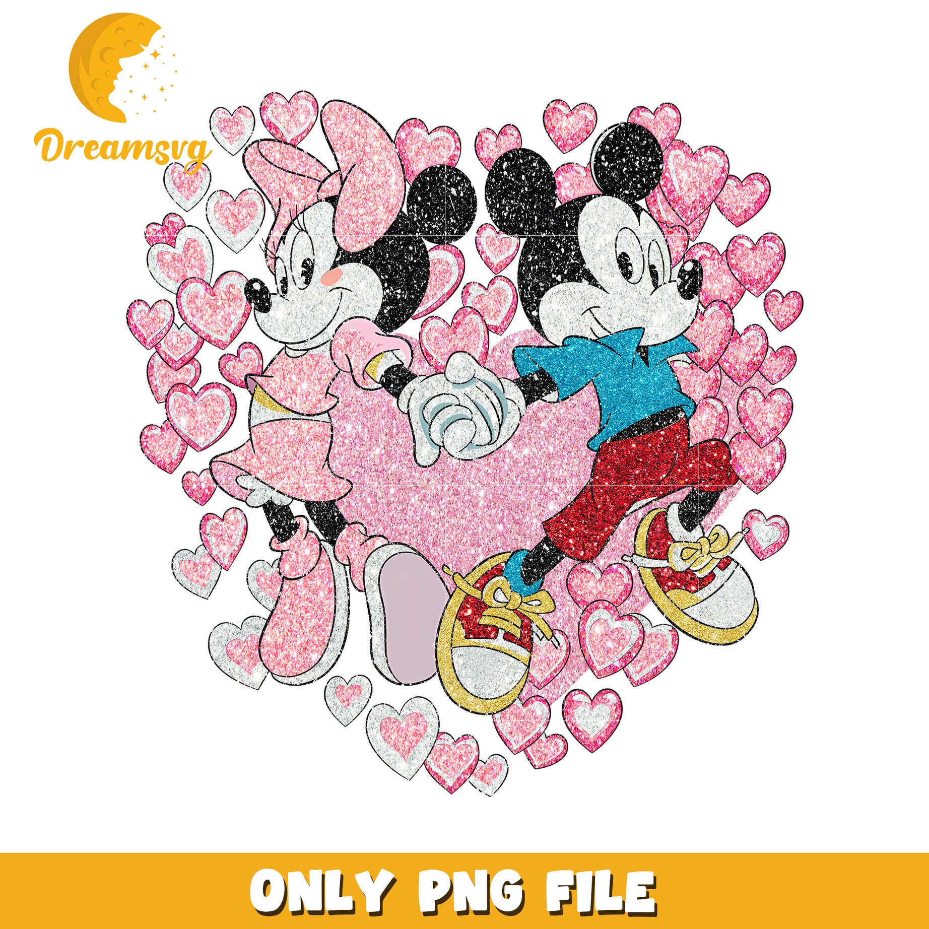 Minnie Mickey Glitter Heart PNG