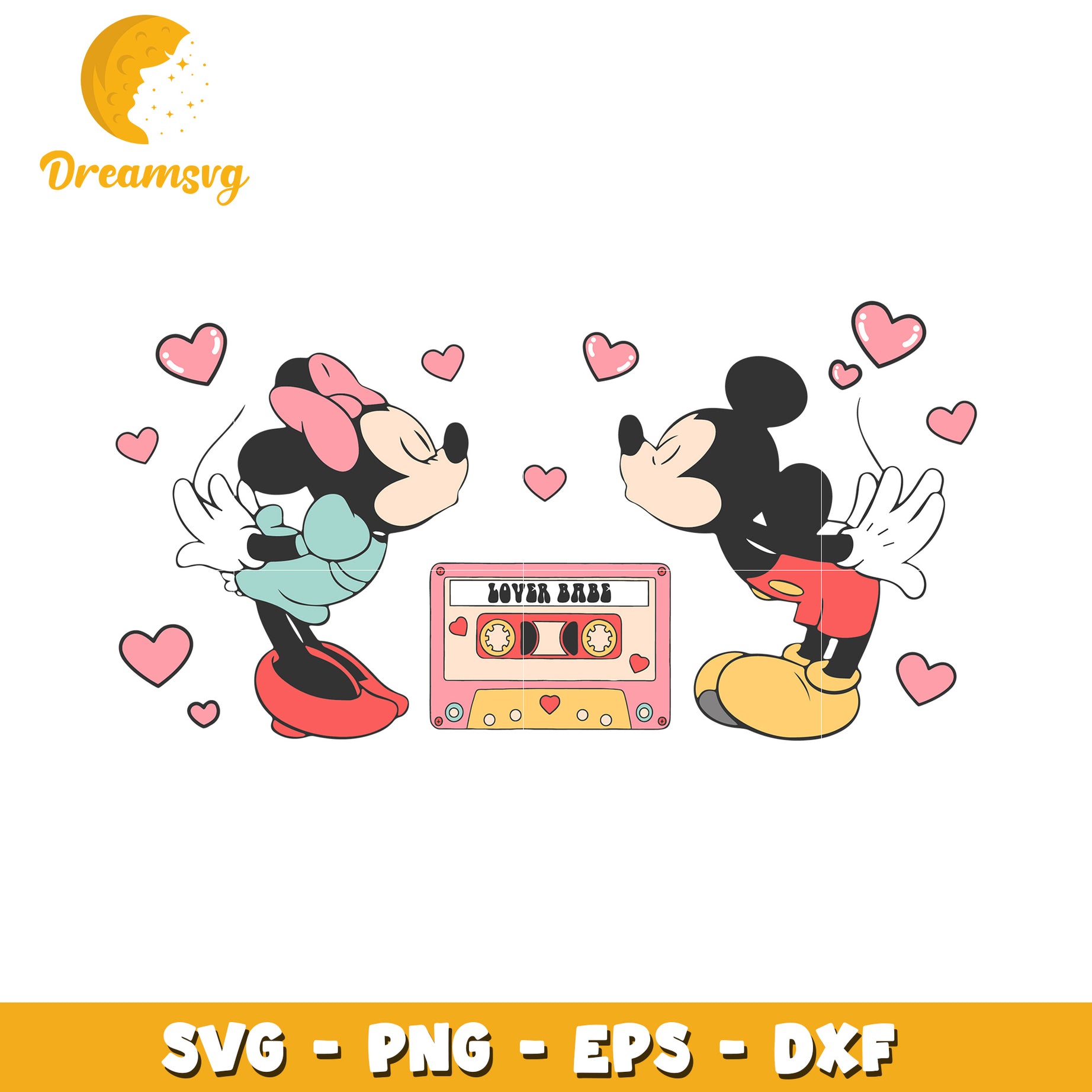 Minnie Mickey Kissing Cassette SVG PNG