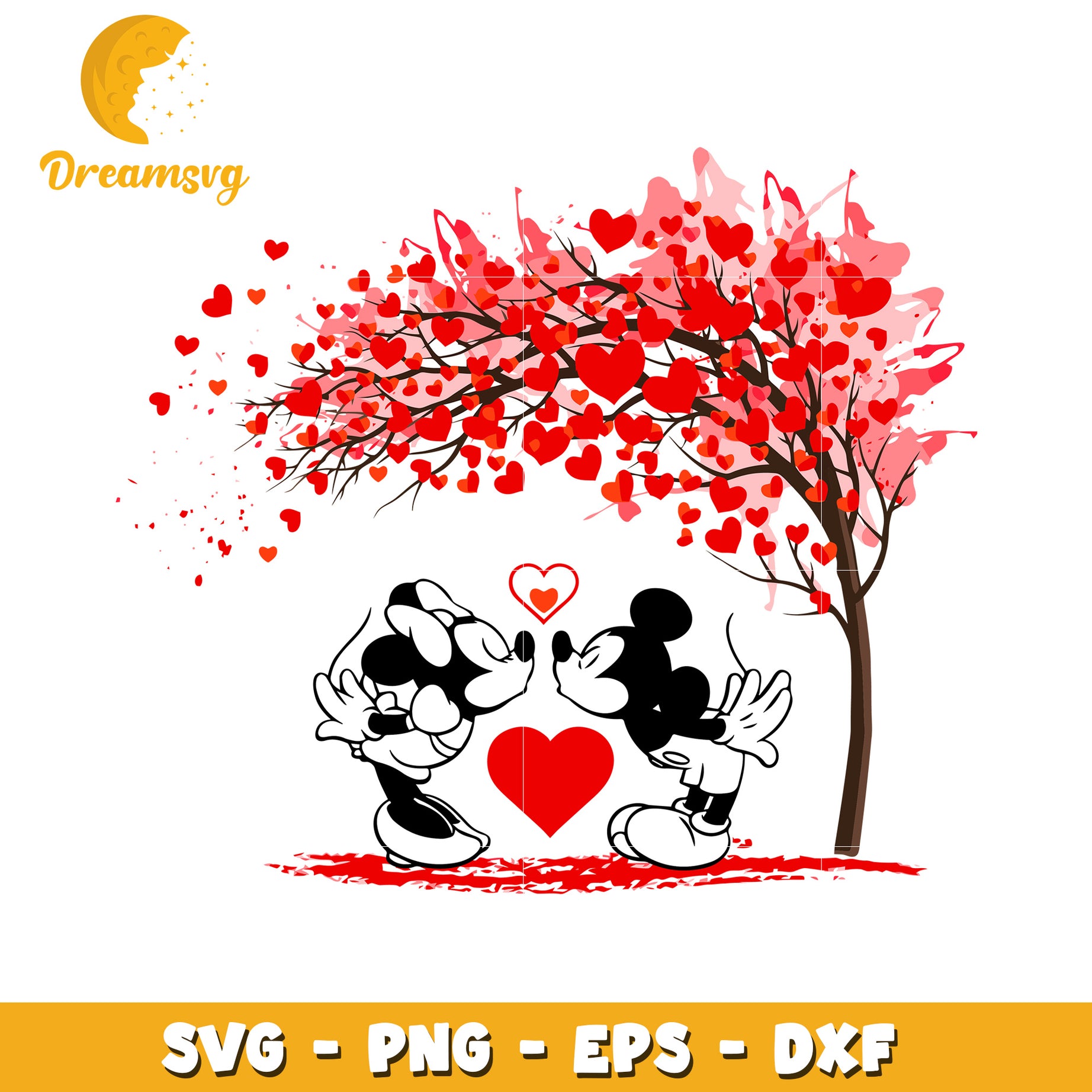 Minnie Mickey Kissing Heart Tree SVG