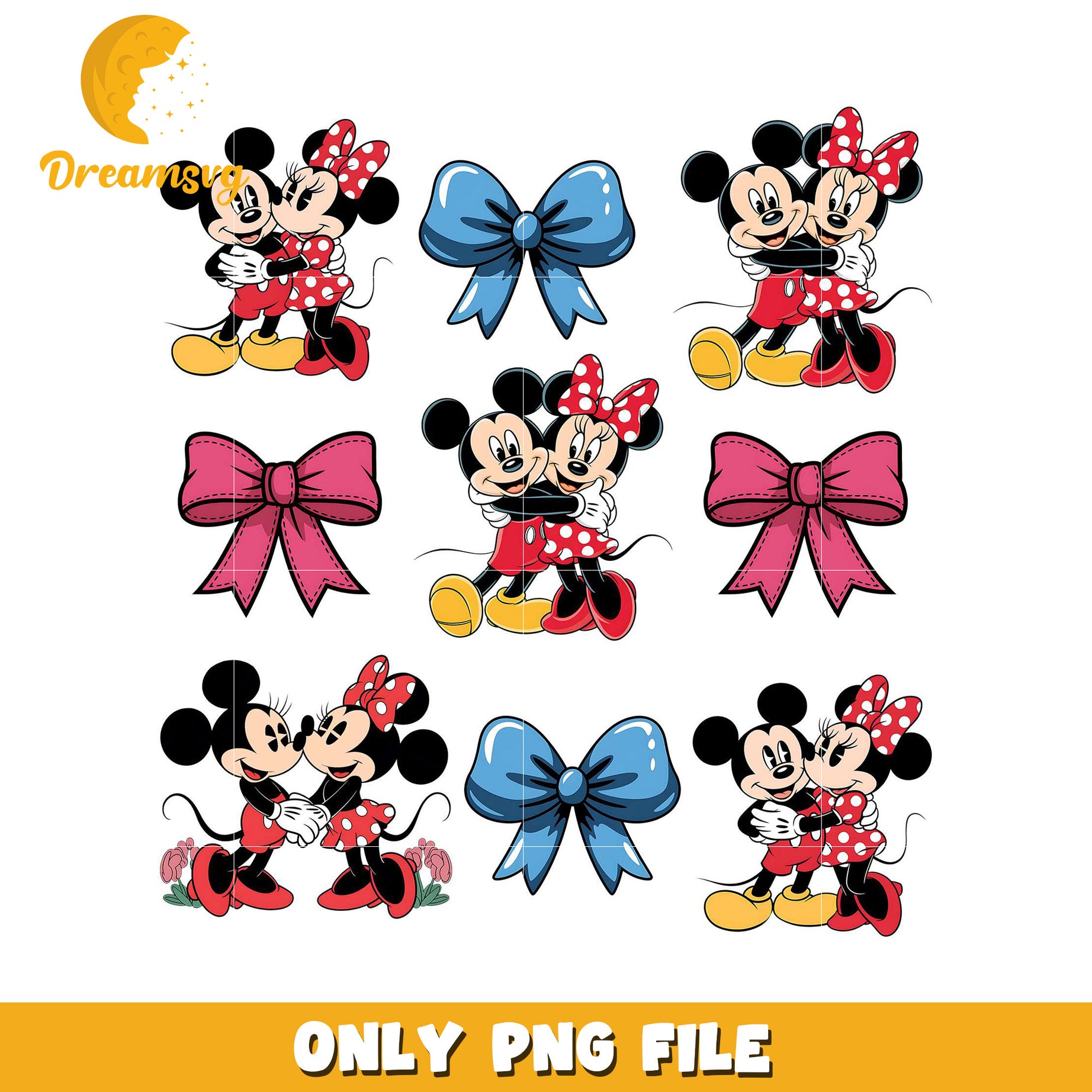 Minnie Mickey PNG Couple Bow Set