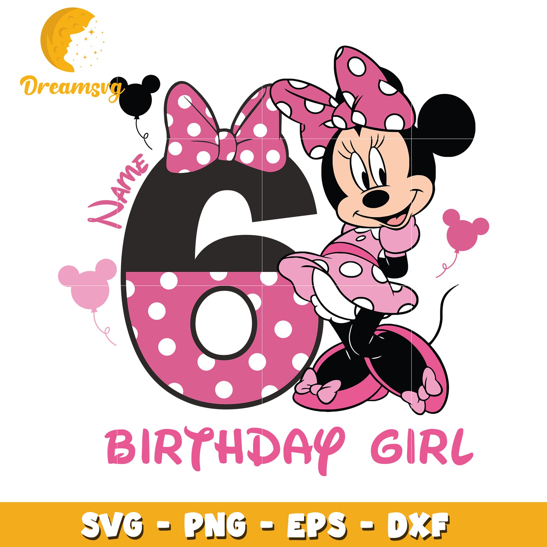 Minnie Mouse 6th Birthday SVG PNG EPS DXF