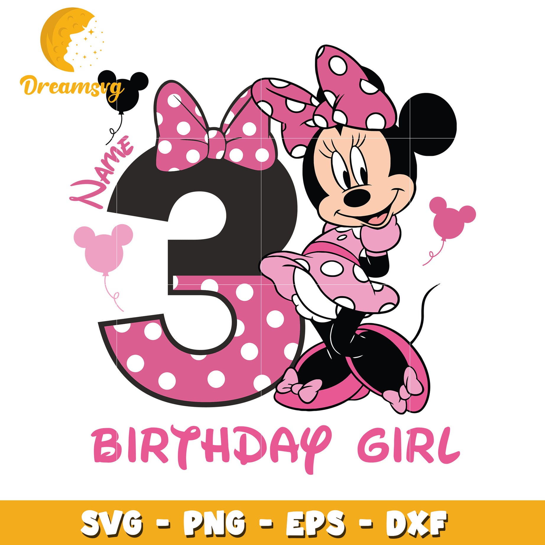 Minnie Mouse Birthday Girl SVG Design for 3rd Birthday Party