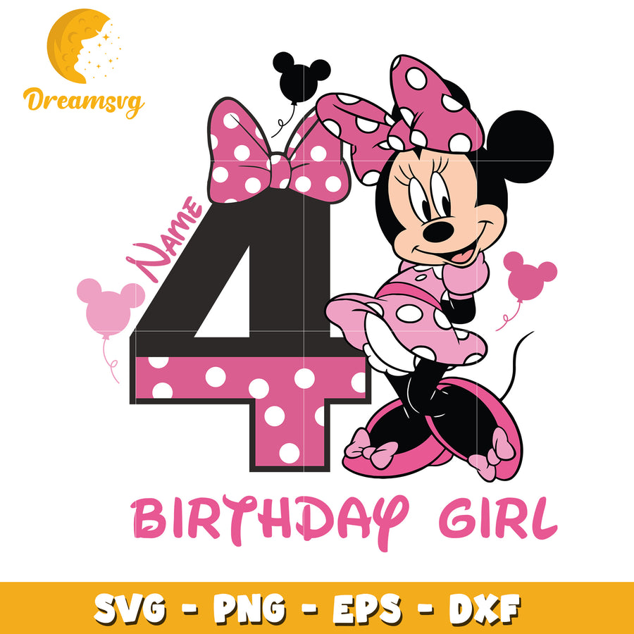 Minnie Mouse Birthday Girl SVG Design for 4th Birthday Celebration
