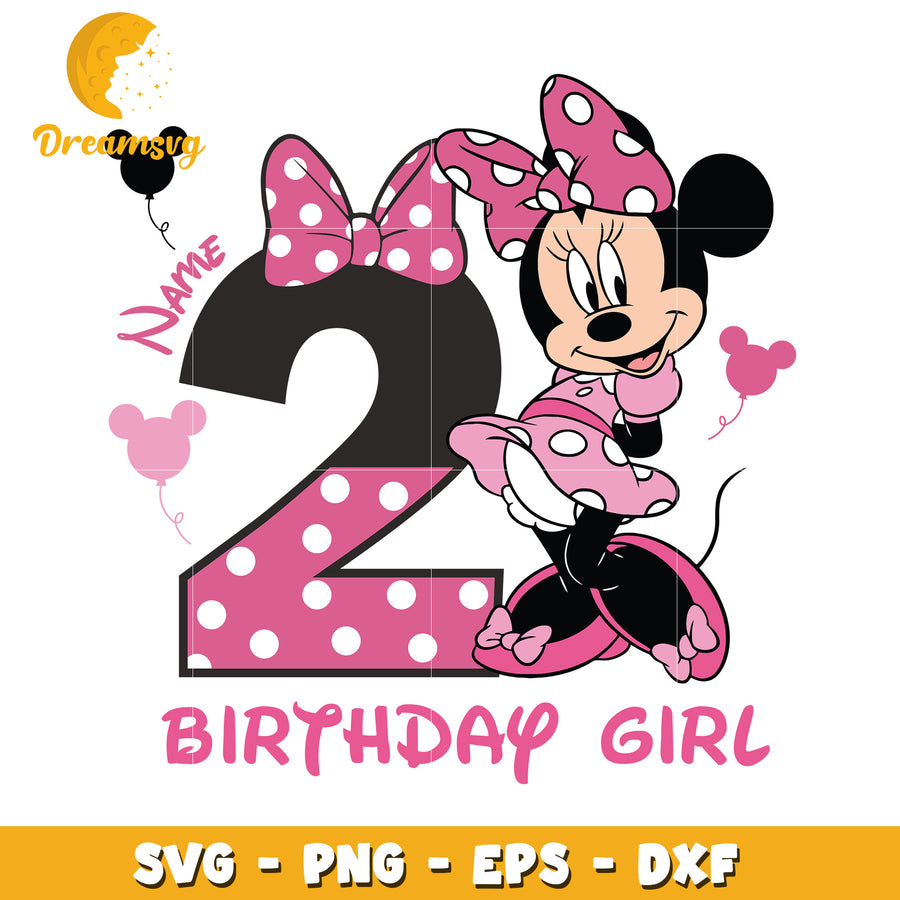 Minnie Mouse Birthday Girl SVG Design for Age Two Celebrations