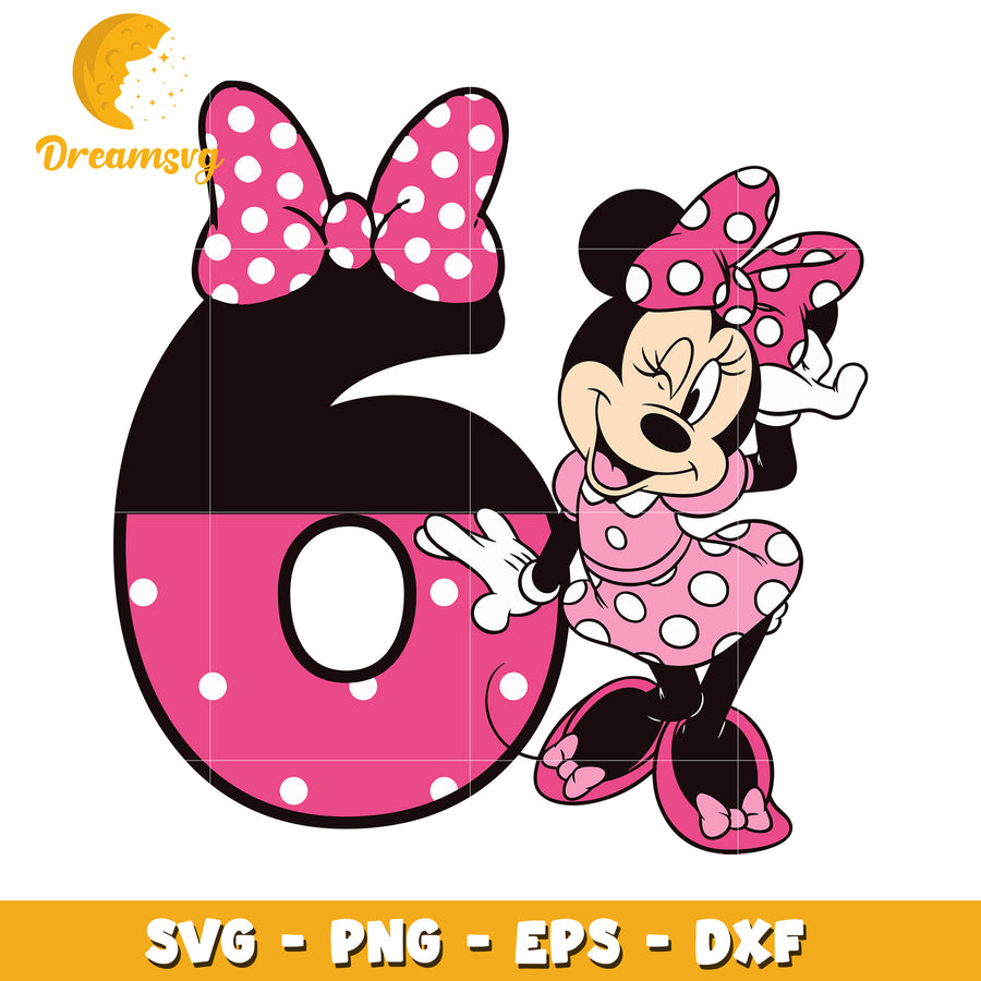 Minnie Mouse Number 6 SVG PNG EPS DXF