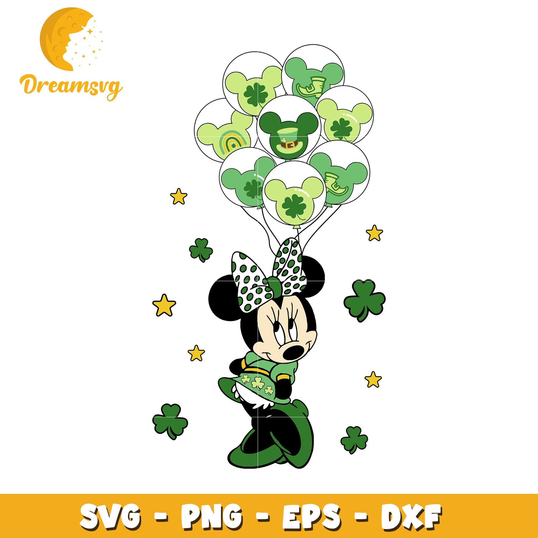 Minnie Mouse St Patrick's Day SVG with Balloons and Shamrocks
