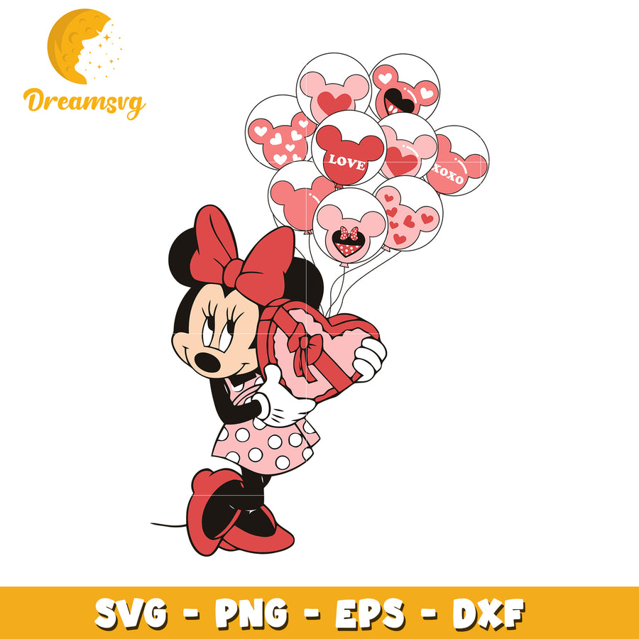 Minnie Mouse Valentine SVG with Balloons and Gift Design File