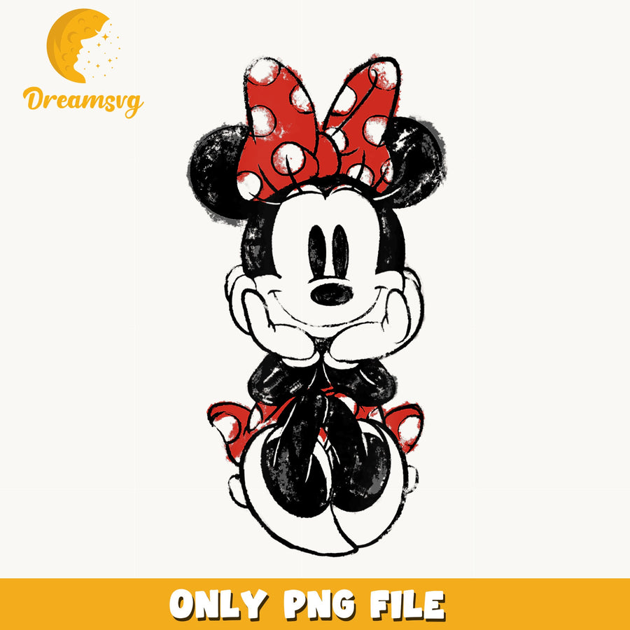 Minnie Mouse Retro Sketch PNG, Disney Cute Character, Minnie PNG